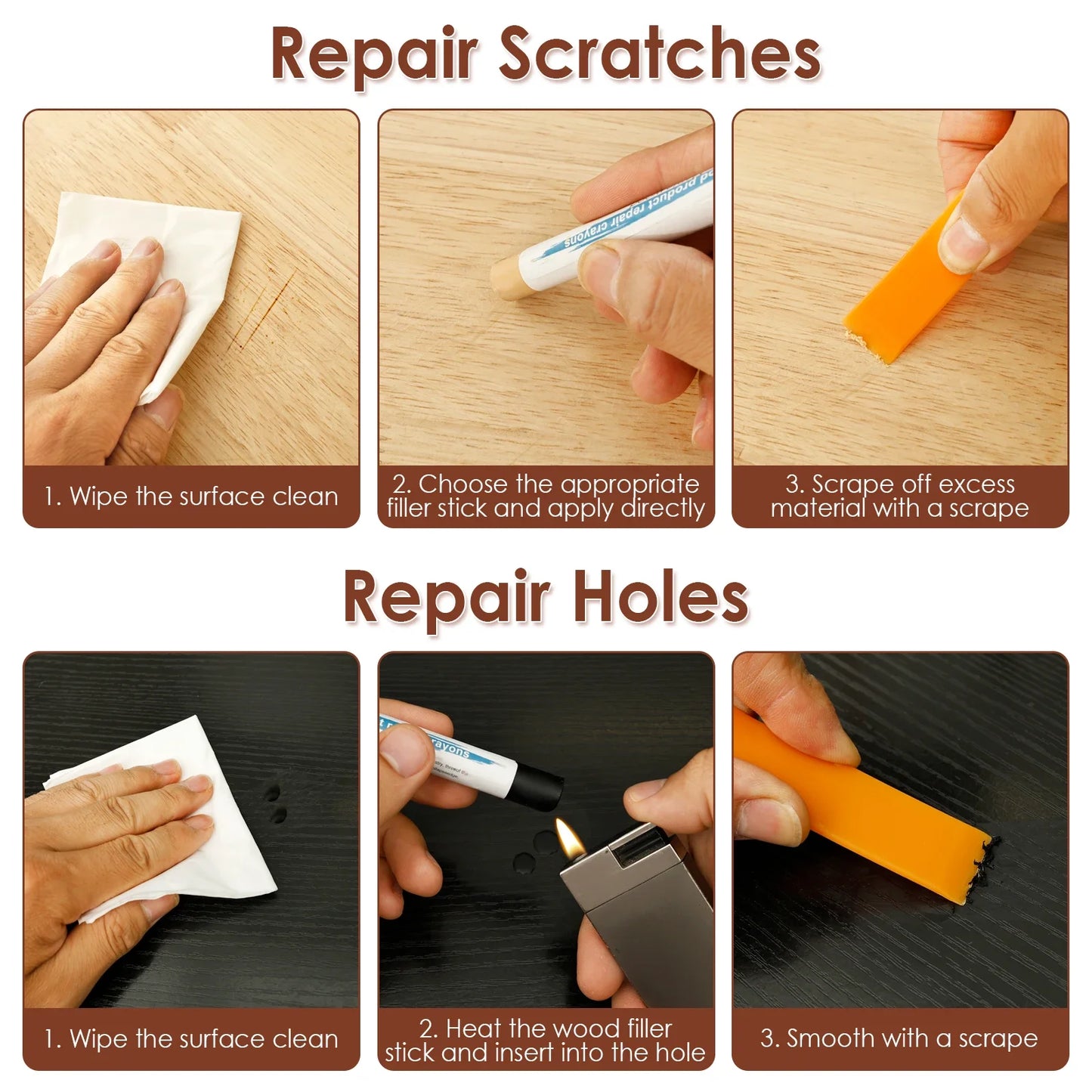 Wood Furniture Repair Filler Sticks – 20-Color Touch-Up Crayon Kit - view 7