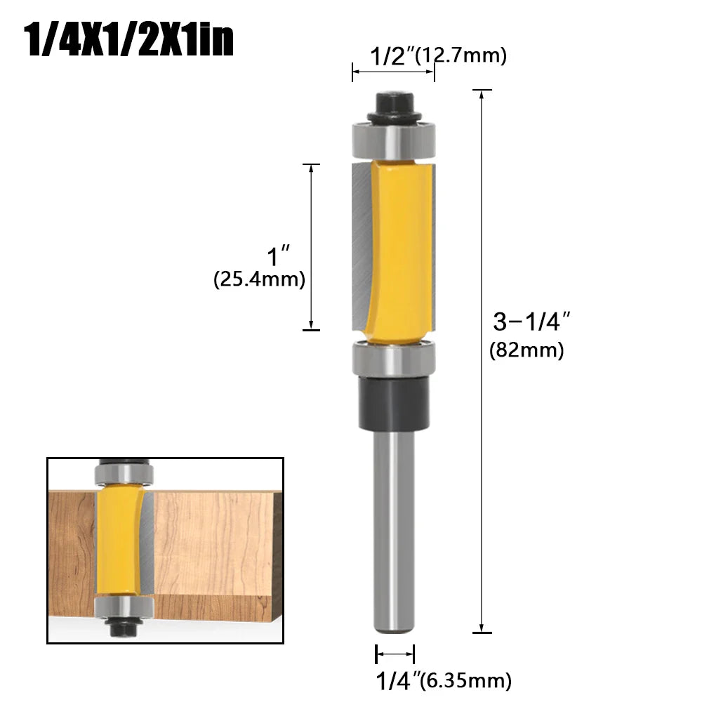 Straight Router Bit with Dual Bearings - 2 Inch Cut, 1/4 Shank