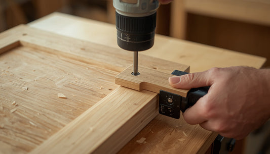 Installing a concealed hinge on a kitchen cabinet door with a drill