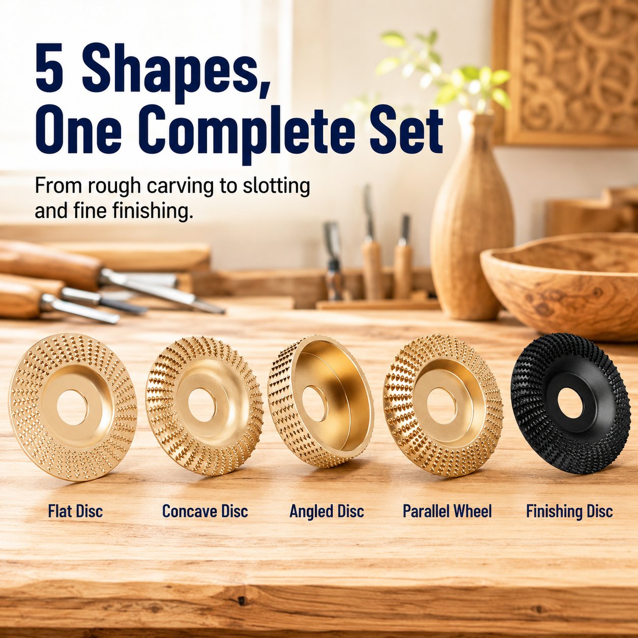 5-Piece Wood Carving Disc Set with Reducing Bushings