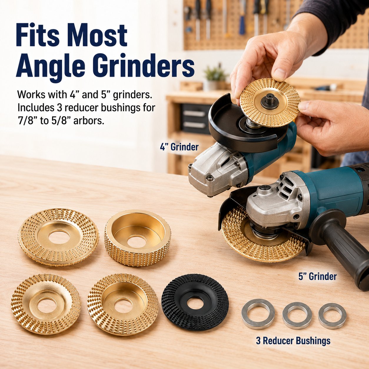5-Piece Wood Carving Disc Set with Reducing Bushings