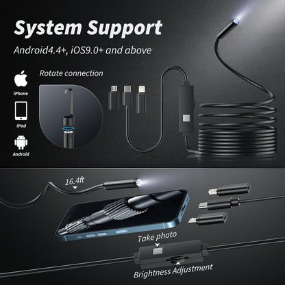 16.4ft HD Endoscope Inspection Camera for iPhone & Android