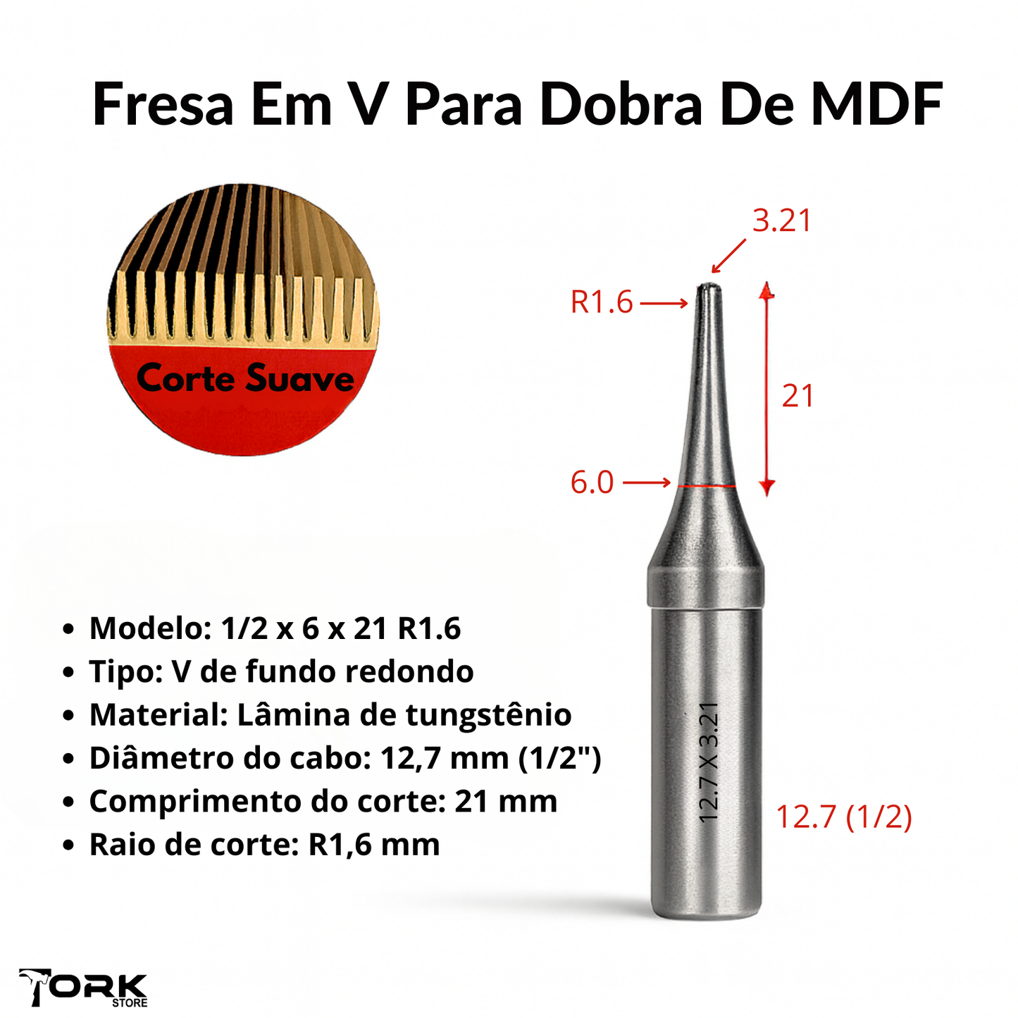 V-Groove Router Bit for MDF Folding - 1/2 Inch, R1.6 Round Bottom