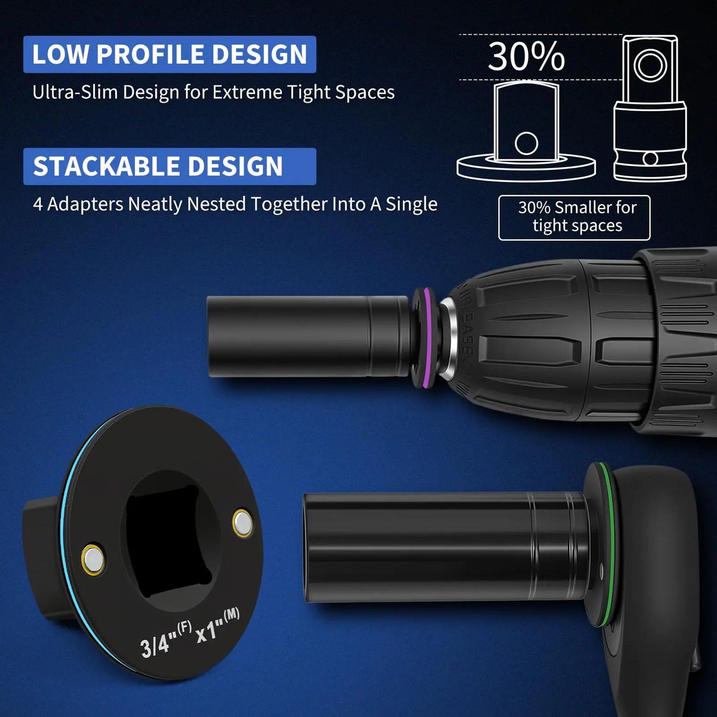 Stackable Low-Profile Impact Adapter Set - 3 Piece