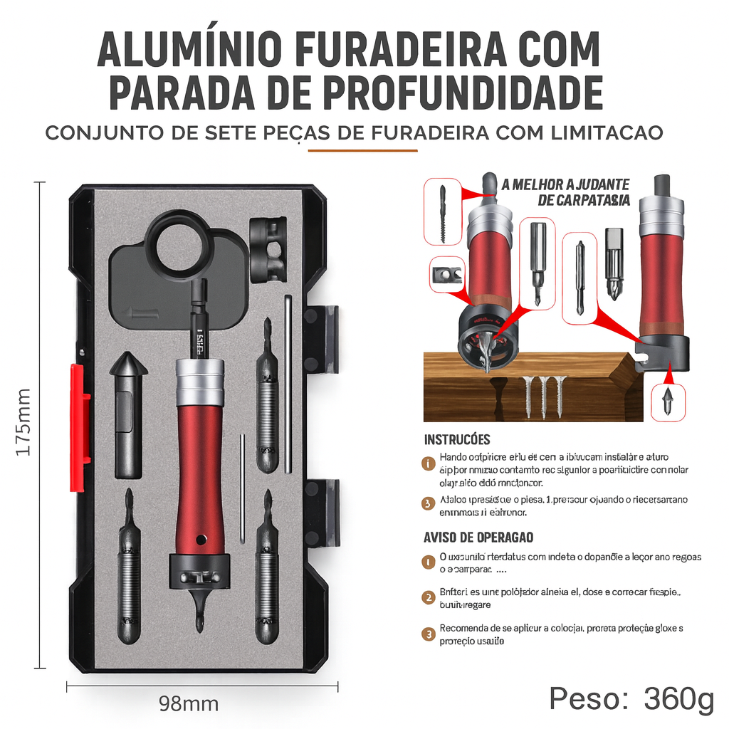 2-in-1 Countersink Drill Bit with Depth Stop - 7-Piece Kit