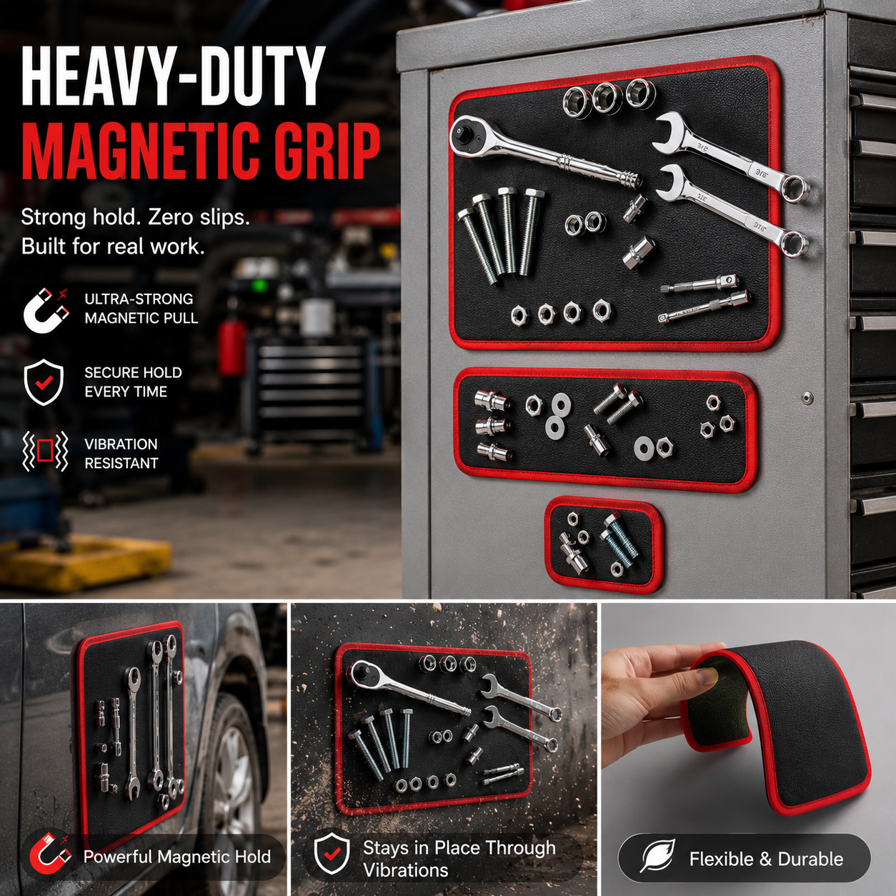 3-Piece Magnetic Tool Tray Set - Automotive & Workshop