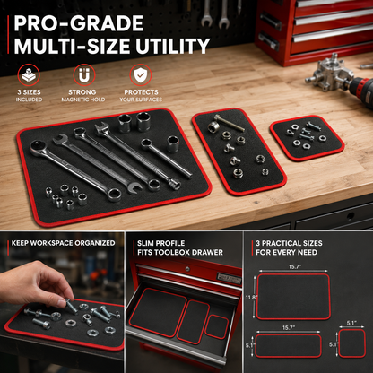 3-Piece Magnetic Tool Tray Set - Automotive & Workshop