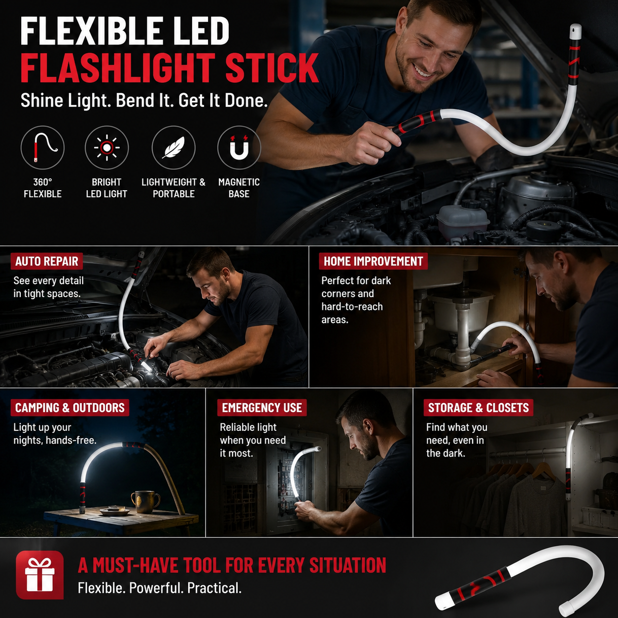 Flexible Gooseneck LED Inspection Light - USB-C Rechargeable