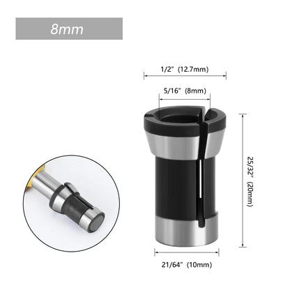 Carbide Collet Chuck Set - 6mm, 6.35mm & 8mm Router Bit Adapter