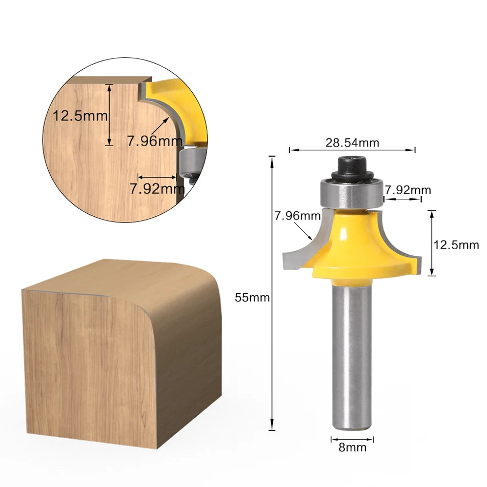 8mm shank small radius round over router bit with bearing - image 10 of 12