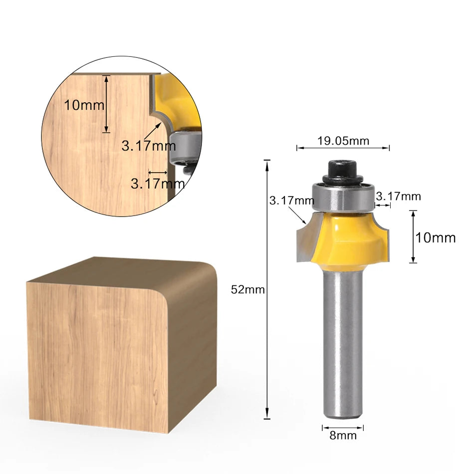 8mm shank small radius round over router bit with bearing - image 8 of 12