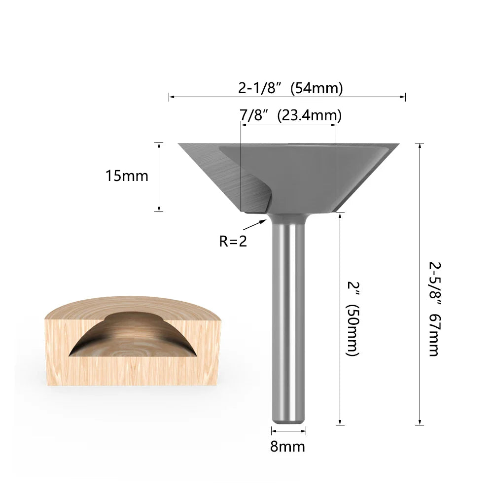 Inverted Router Bit for Recessed Pull Handles - 8mm Shank