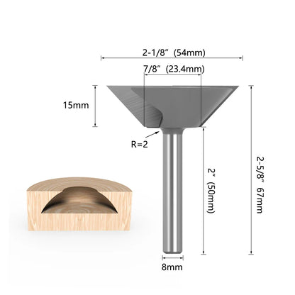 Inverted Router Bit for Recessed Pull Handles - 8mm Shank