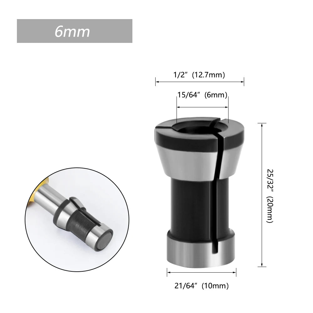 Carbide Collet Chuck Set - 6mm, 6.35mm & 8mm Router Bit Adapter