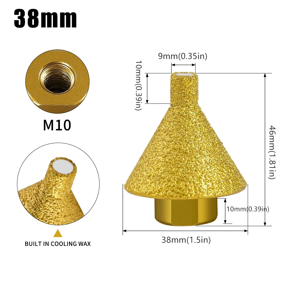 Diamond chamfer bit size comparison, 38mm and 50mm