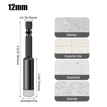 Hex Shank Diamond Core Drill Bit Set - Dry Vacuum Brazed, 6-16mm
