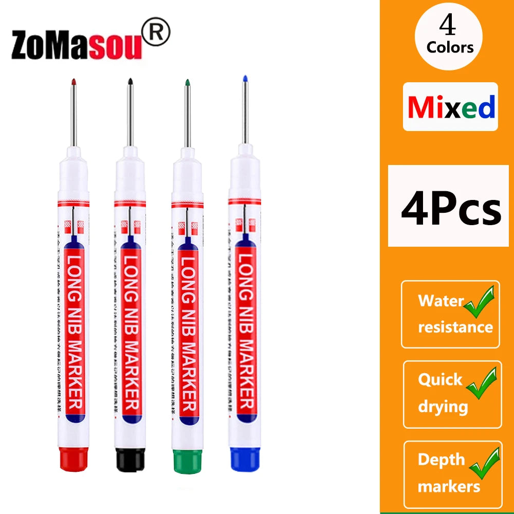 Waterproof Deep-Hole Marker Pens – 20mm Long Head, Carpenter Set