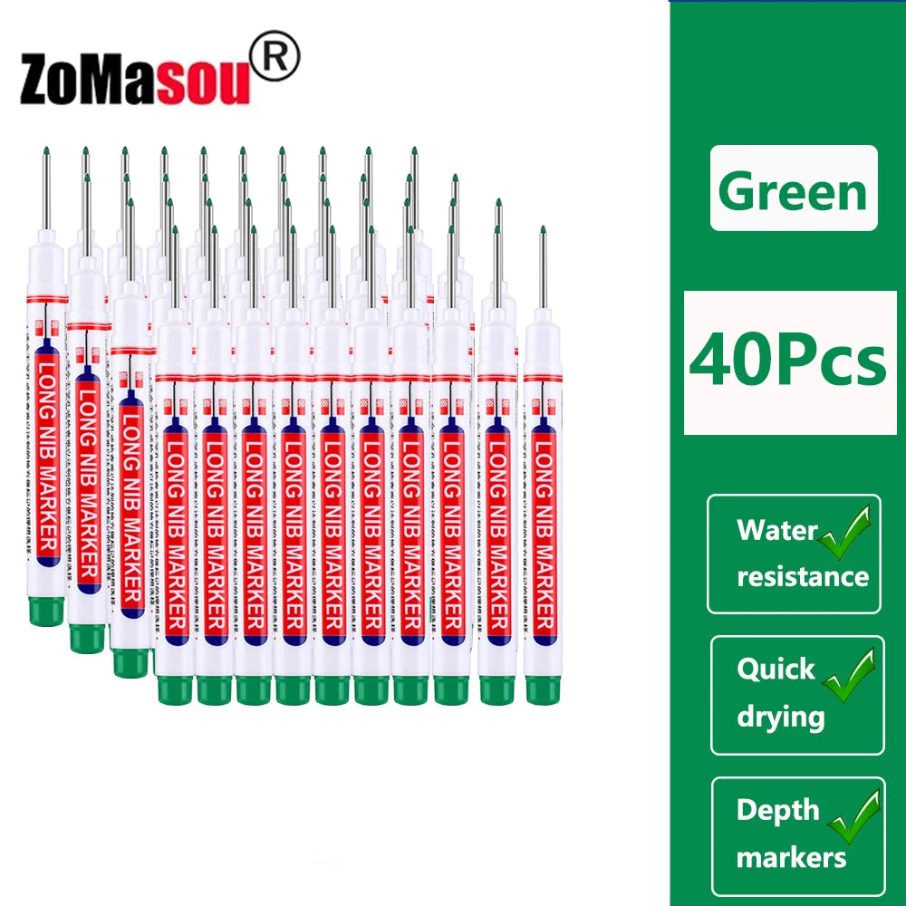 Waterproof Deep-Hole Marker Pens – 20mm Long Head, Carpenter Set