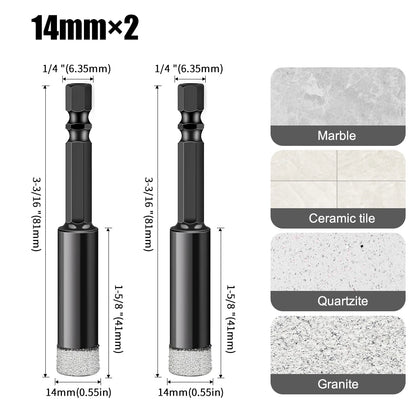 Hex Shank Diamond Core Drill Bit Set - Dry Vacuum Brazed, 6-16mm