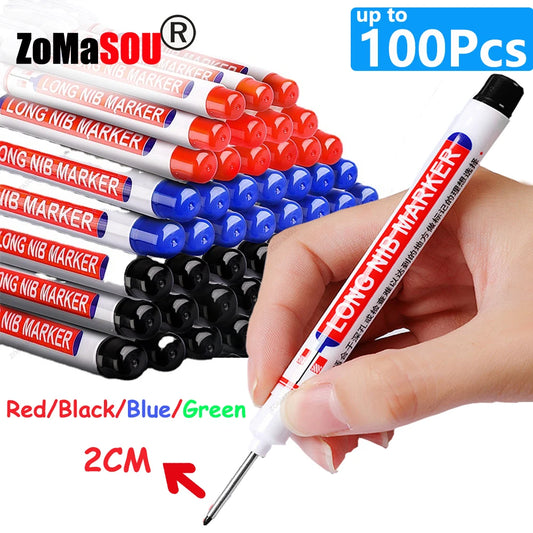 Waterproof Deep-Hole Marker Pens – 20mm Long Head, Carpenter Set
