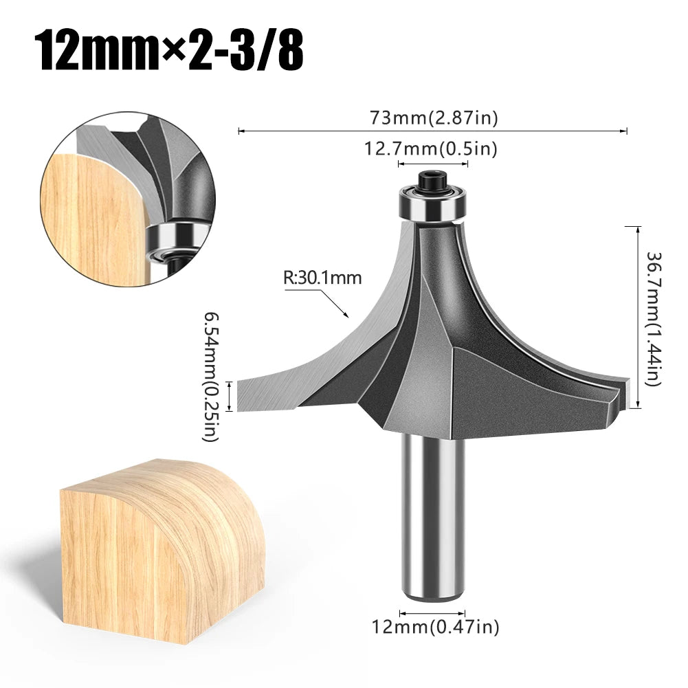 12mm shank round over router bit with bearing - image 12 of 27