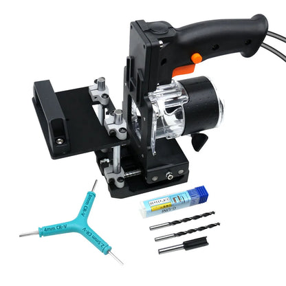 Invisible fastener jig set up for cabinetmaking slot cutting