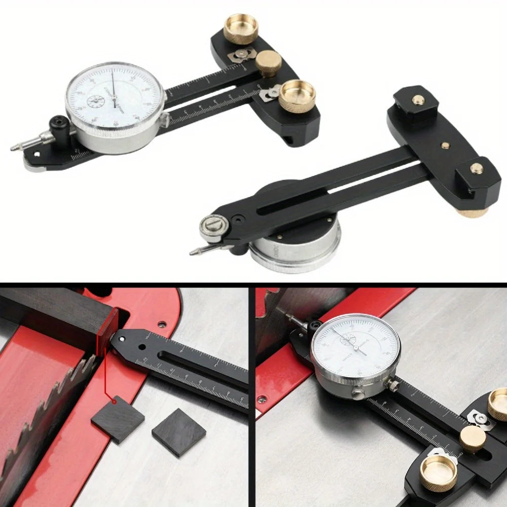 Dial indicator alignment gauge close-up, 0.01mm accuracy