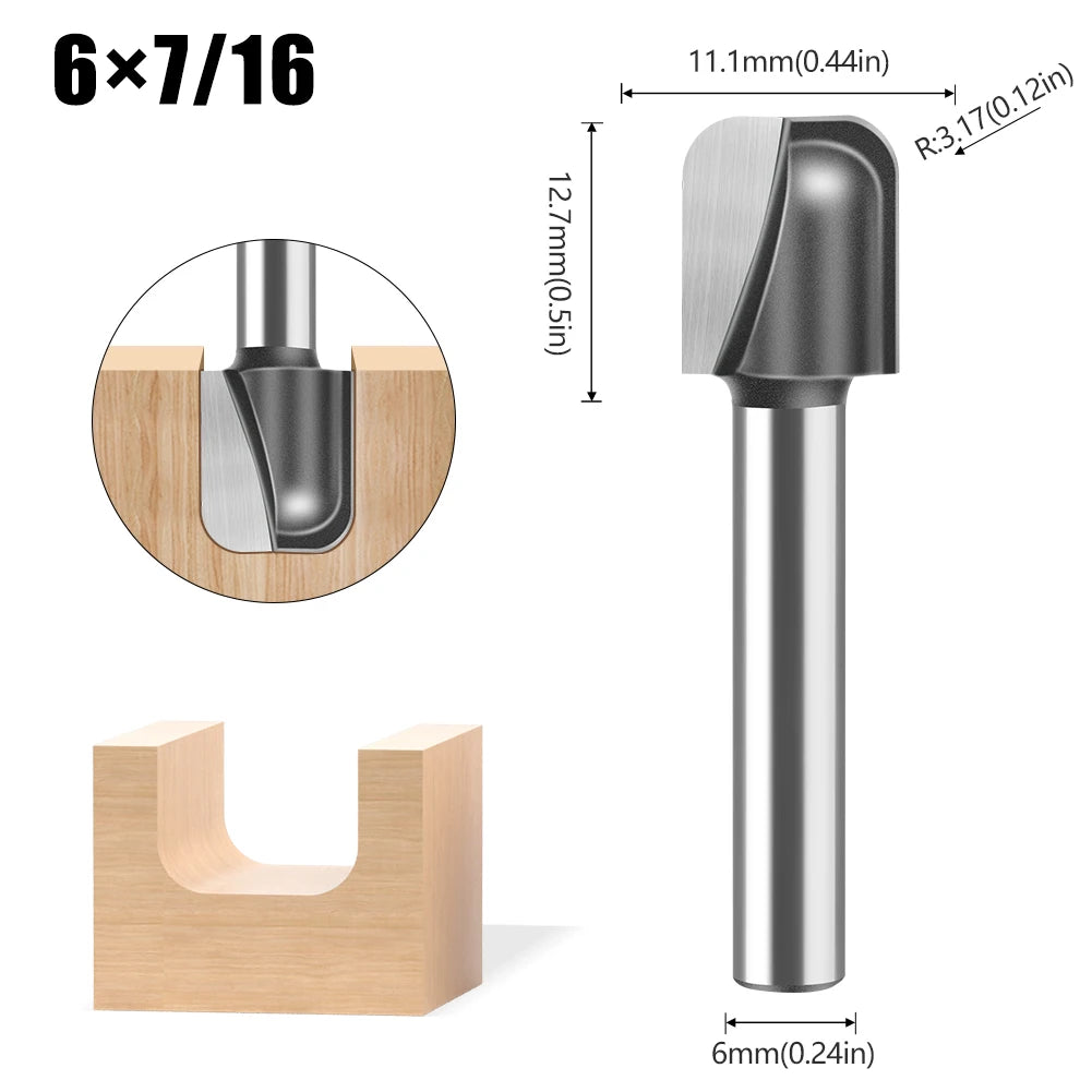 Round bottom double arc router bit with 6mm, 1/4in and 12mm shank - image 16 of 25