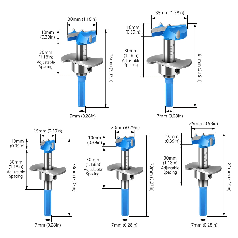 Positioning Hinge Boring Bit - 15-35mm Forstner Hole Opener Set