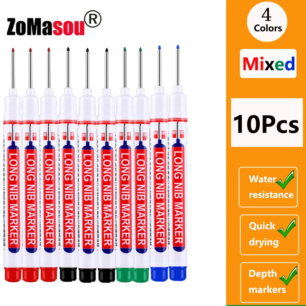 Waterproof Deep-Hole Marker Pens – 20mm Long Head, Carpenter Set
