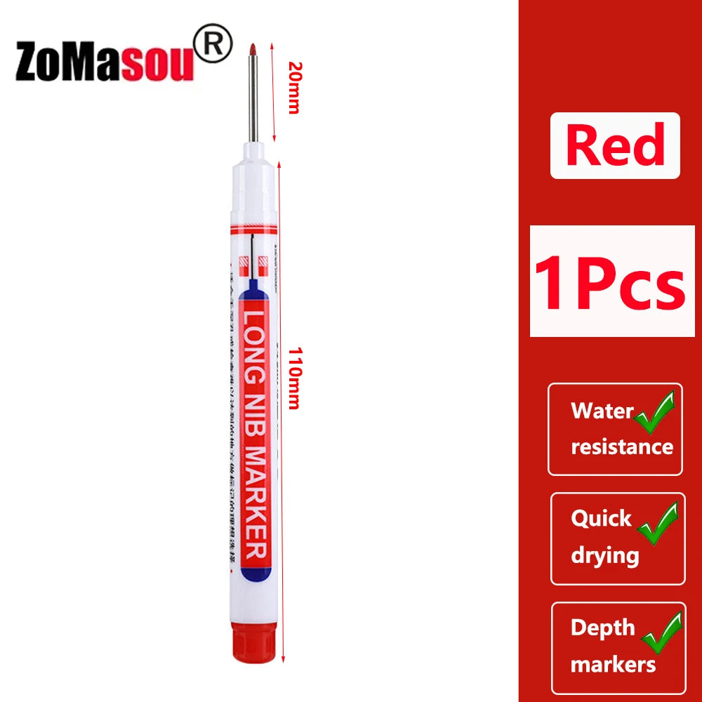 Waterproof Deep-Hole Marker Pens – 20mm Long Head, Carpenter Set