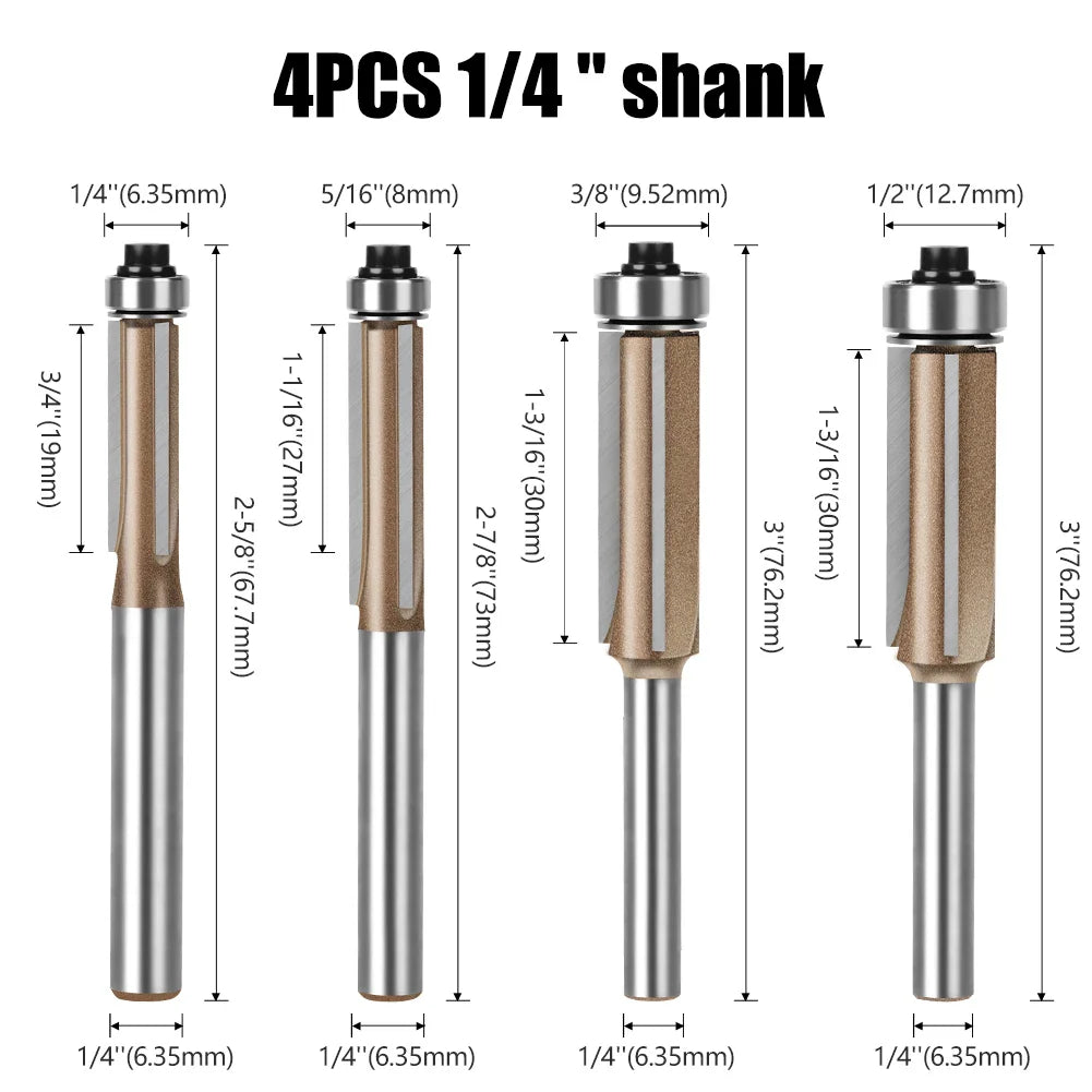 Straight Router Bit with Bearing - Tungsten Carbide