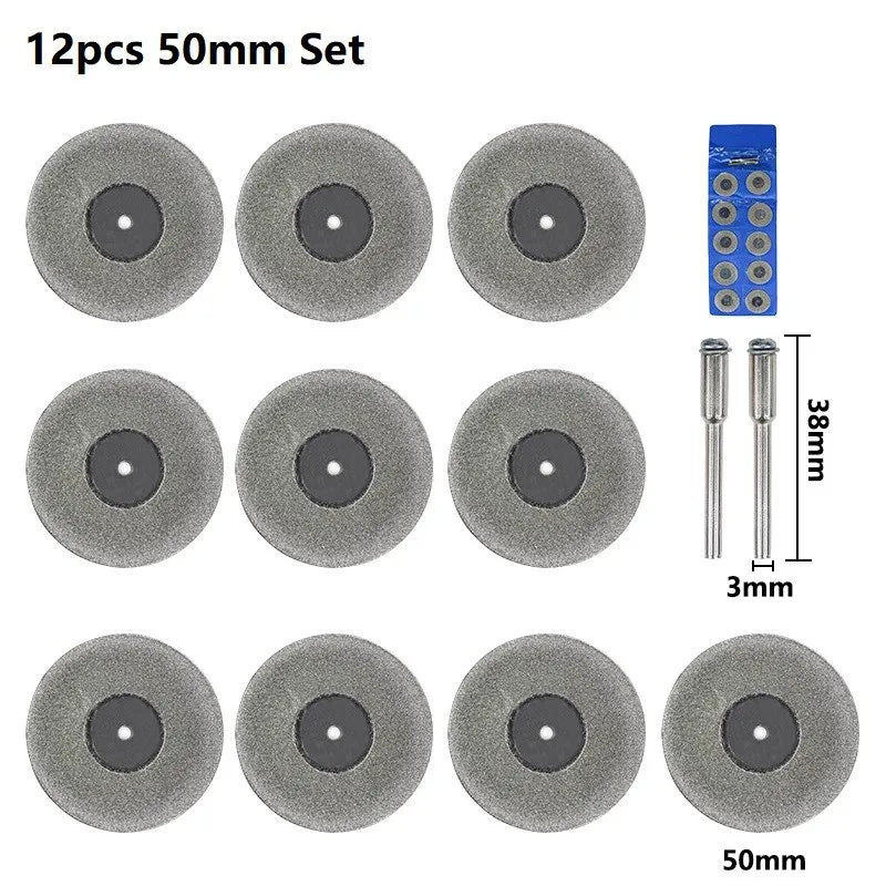Mini Diamond Saw Blades for Rotary Tools - 16-50mm Cutting Discs, 3mm Shank