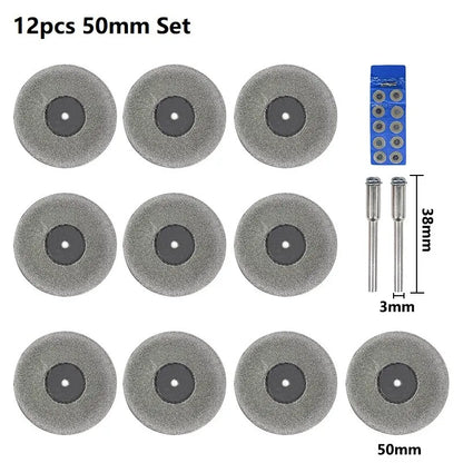 Mini Diamond Saw Blades for Rotary Tools - 16-50mm Cutting Discs, 3mm Shank