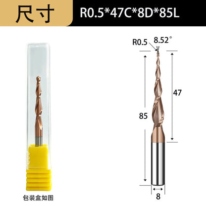 Tapered Ball Nose End Mill - 6mm Shank 2-Flute 3D Carving Router Bit