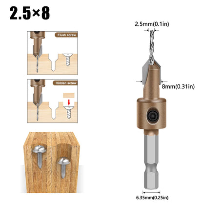 Combination Drill & Countersink Bit - Hex Shank (8mm)