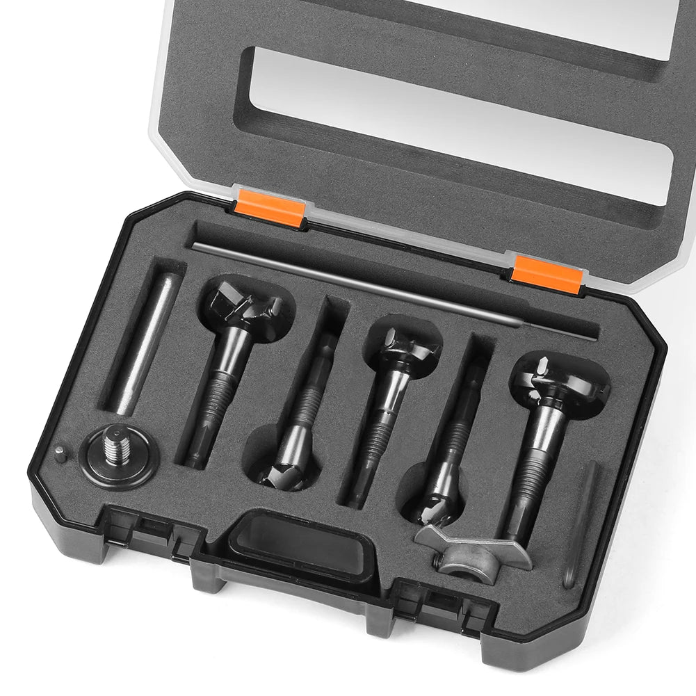 Adjustable hinge boring bit kit, 15-35mm with extension and case