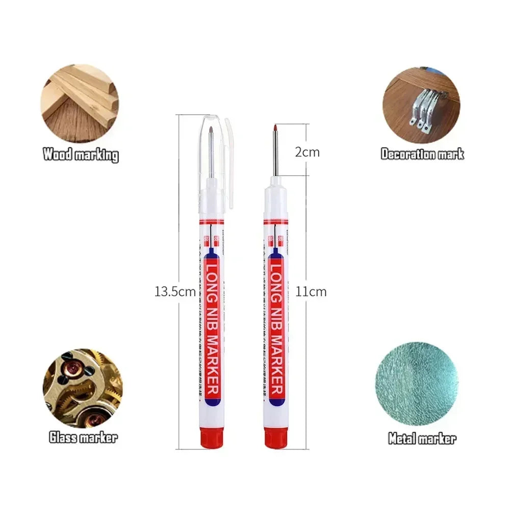 Waterproof Deep-Hole Marker Pens – 20mm Long Head, Carpenter Set