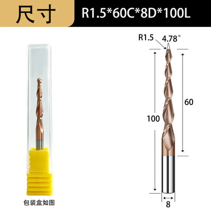 Tapered Ball Nose End Mill - 6mm Shank 2-Flute 3D Carving Router Bit