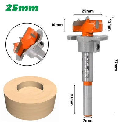 Hinge boring bit size adjustment mechanism, 15mm to 35mm range