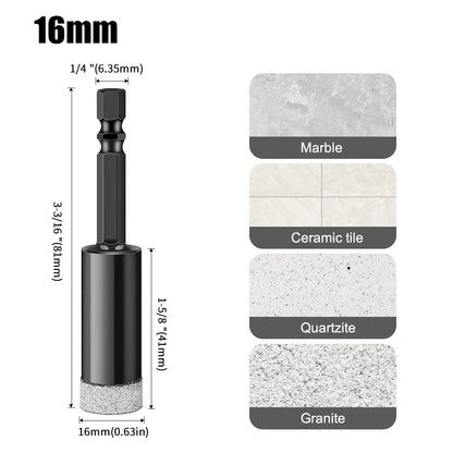 Hex Shank Diamond Core Drill Bit Set - Dry Vacuum Brazed, 6-16mm