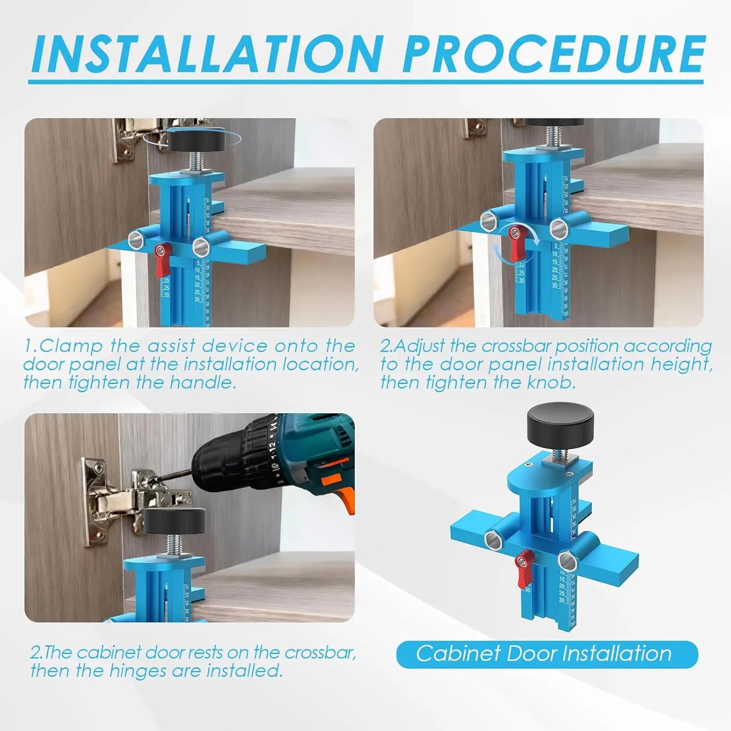 Cabinet Door Mounting Jig – 3-in-1 Adjustable Aluminum Alloy Positioner