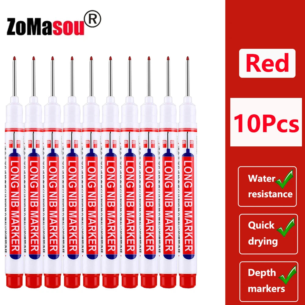 Waterproof Deep-Hole Marker Pens – 20mm Long Head, Carpenter Set
