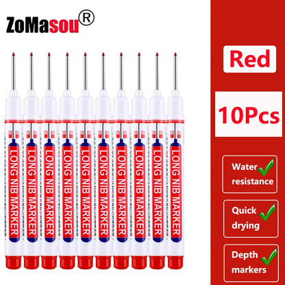 Waterproof Deep-Hole Marker Pens – 20mm Long Head, Carpenter Set