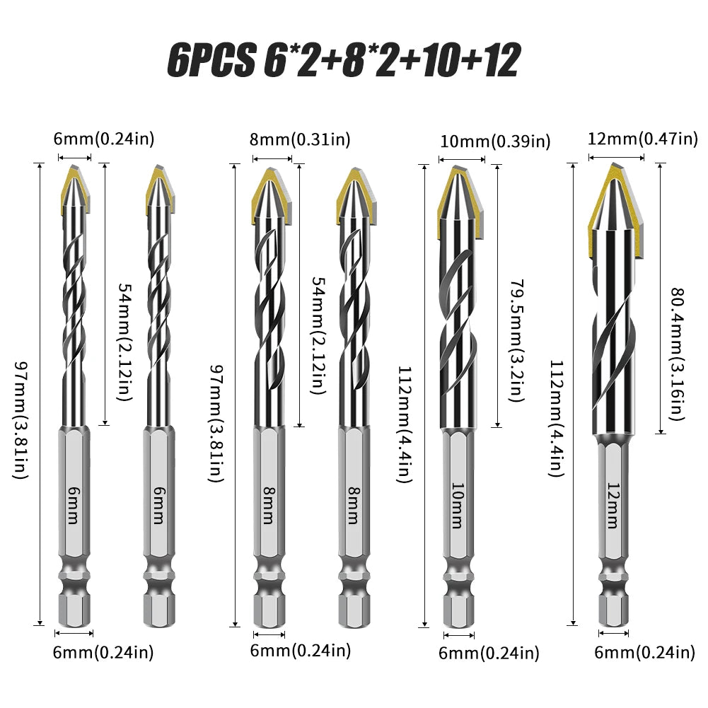 Hex Shank Core Drill Bit Set - Multi-Material Masonry Bits