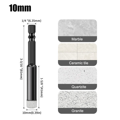 Hex Shank Diamond Core Drill Bit Set - Dry Vacuum Brazed, 6-16mm