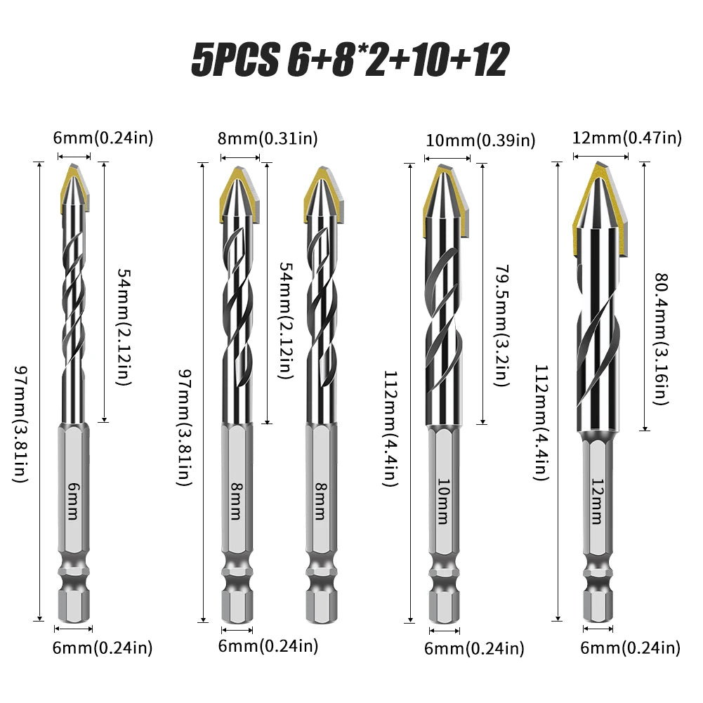 Hex Shank Core Drill Bit Set - Multi-Material Masonry Bits
