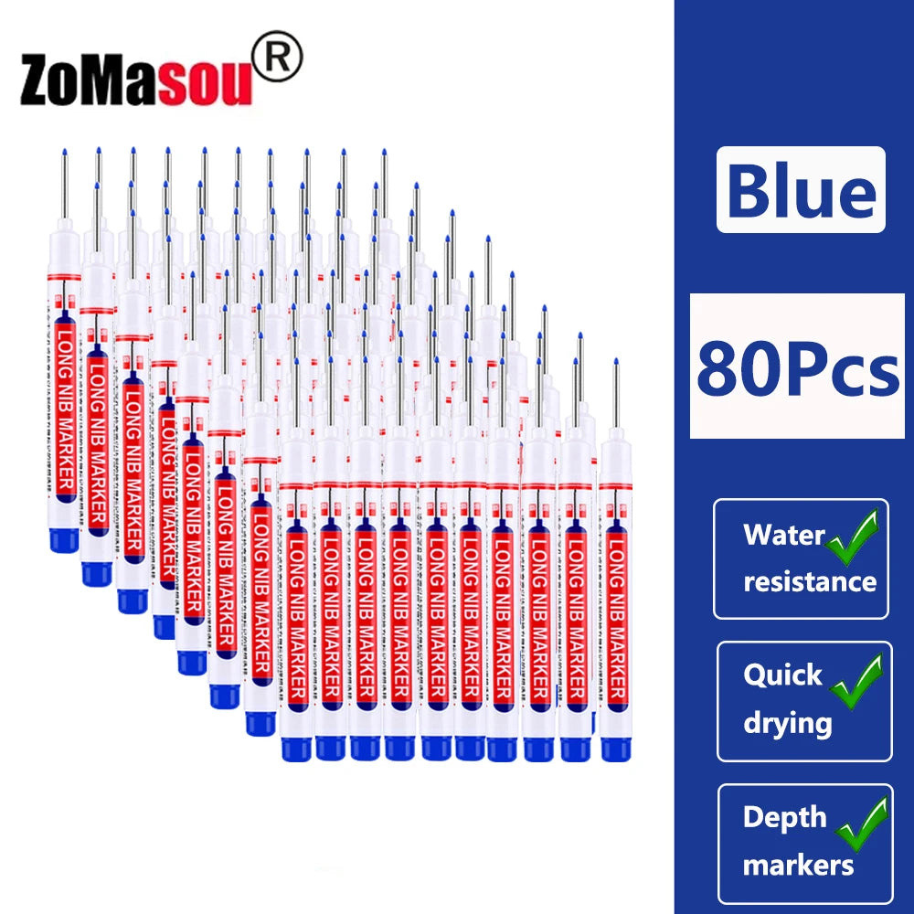 Waterproof Deep-Hole Marker Pens – 20mm Long Head, Carpenter Set