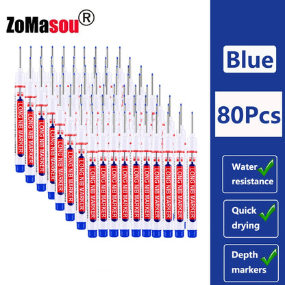 Waterproof Deep-Hole Marker Pens – 20mm Long Head, Carpenter Set