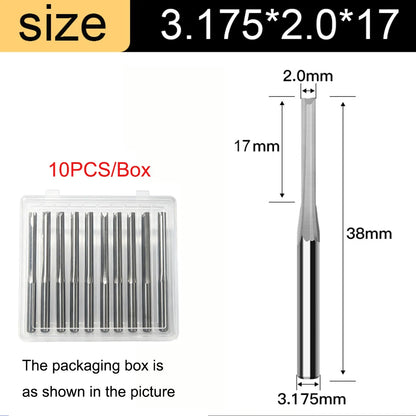 3.175mm Shank 2-Flute Straight End Mill - 10-Piece Engraving Bit Set